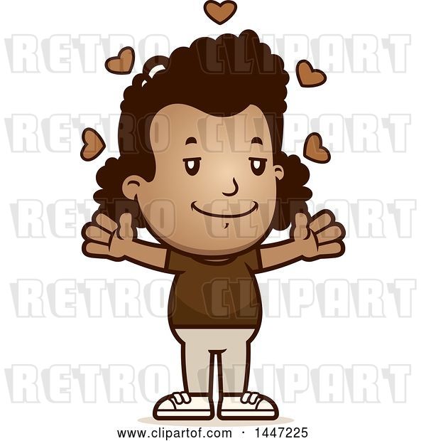 Vector Clip Art of Retro Cartoon Black Girl with Open Arms and Love Hearts