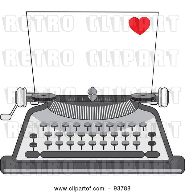 Vector Clip Art of Retro Cartoon Blank Piece of Paper in a Typewriter, a Little Red Heart in the Corner