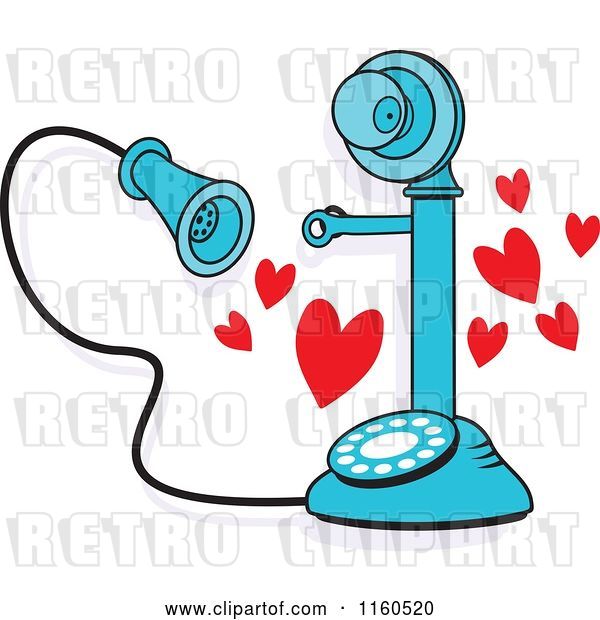 Vector Clip Art of Retro Cartoon Blue Candlestick Phone with Hearts I Just Called to Say I Love You