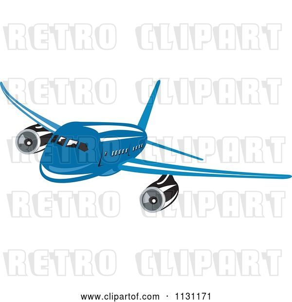 Vector Clip Art of Retro Cartoon Blue Commercial Airliner Plane