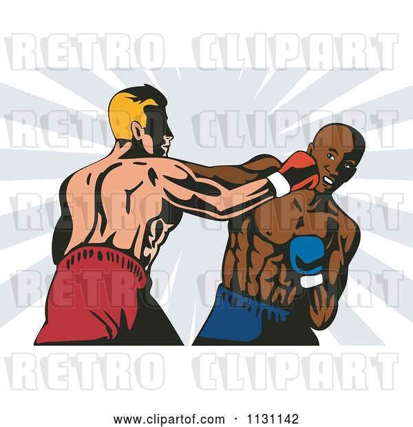 Vector Clip Art of Retro Cartoon Boxers Throwing Punches