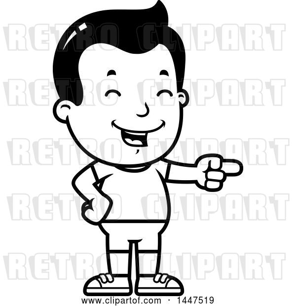 Vector Clip Art of Retro Cartoon Boy in Shorts, Laughing and Pointing