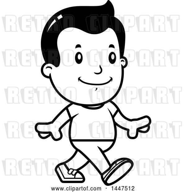 Vector Clip Art of Retro Cartoon Boy Walking