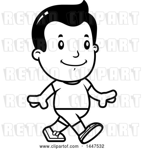 Vector Clip Art of Retro Cartoon Boy Walking in Shorts