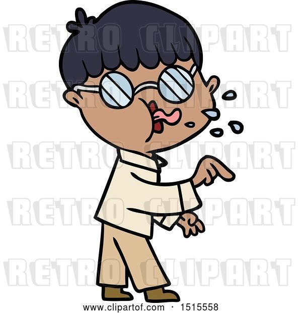 Vector Clip Art of Retro Cartoon Boy Wearing Spectacles and Making Point