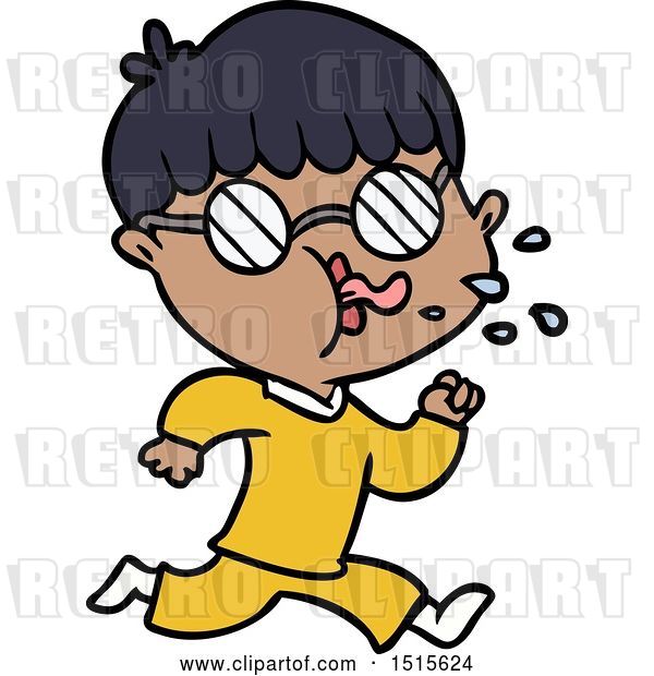 Vector Clip Art of Retro Cartoon Boy Wearing Spectacles and Running