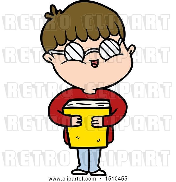 Vector Clip Art of Retro Cartoon Boy Wearing Spectacles Carrying Book