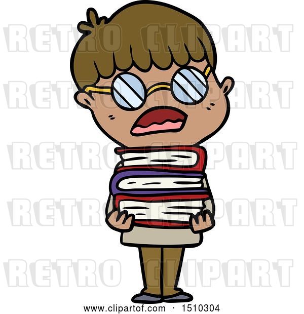 Vector Clip Art of Retro Cartoon Boy with Books Wearing Spectacles