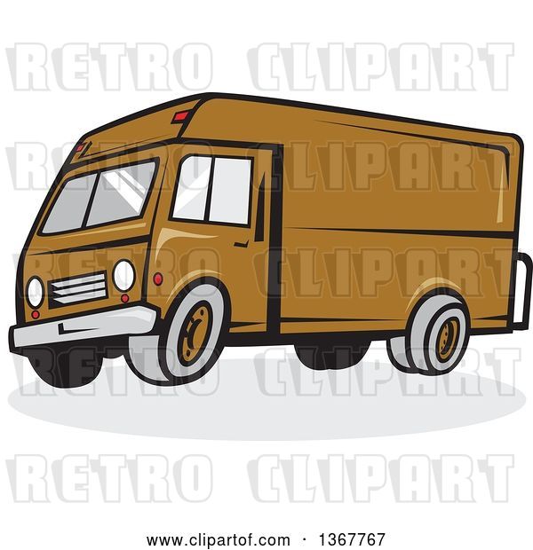 Vector Clip Art of Retro Cartoon Brown Delivery Van