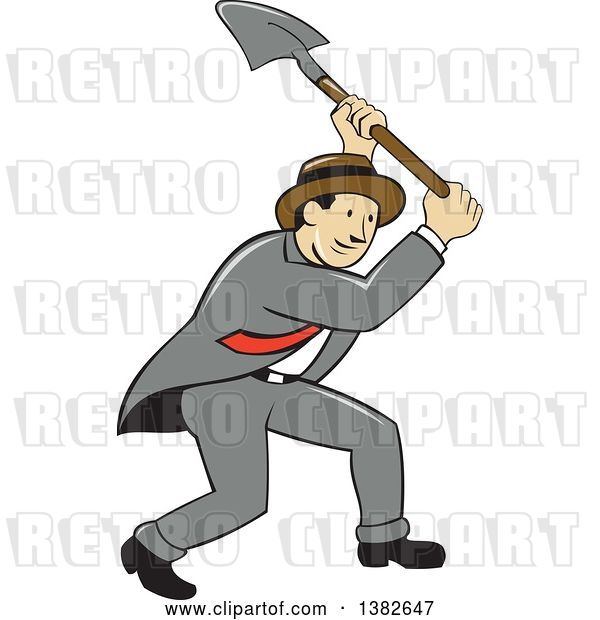 Vector Clip Art of Retro Cartoon Business Man Digging with a Shovel