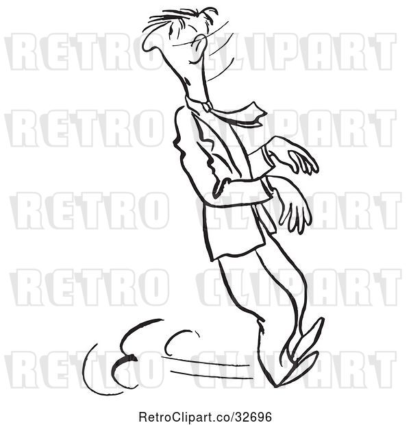 Vector Clip Art of Retro Cartoon Businessman Skidding to a Halt and Looking Back
