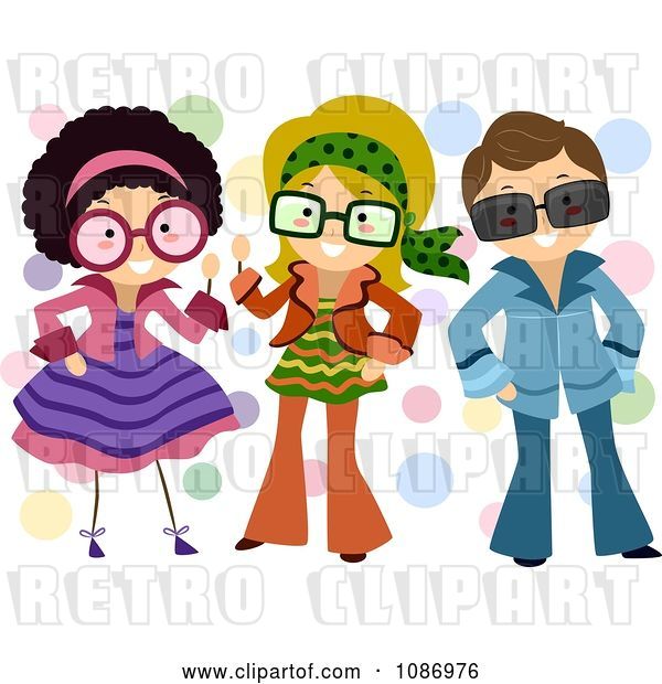 Vector Clip Art of Retro Cartoon Children Dressed up in Outfits