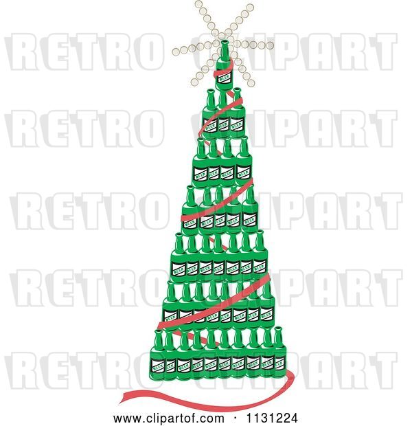 Vector Clip Art of Retro Cartoon Christmas Tree of Beer Bottles