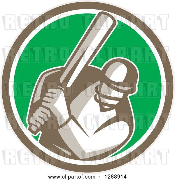 Vector Clip Art of Retro Cartoon Cricket Batsman Player in a Brown White and Green Circle