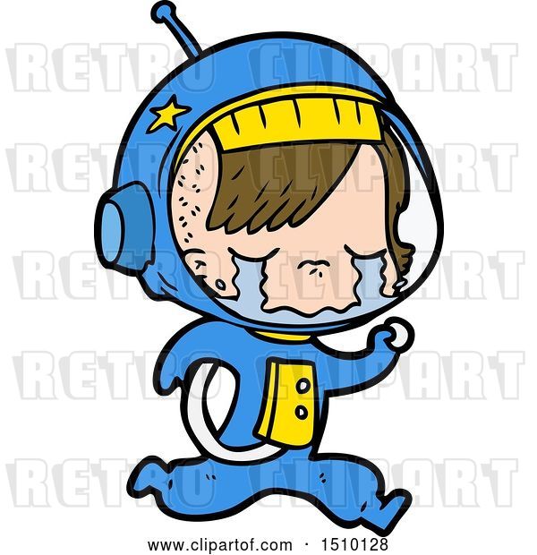 Vector Clip Art of Retro Cartoon Crying Astronaut Girl Running