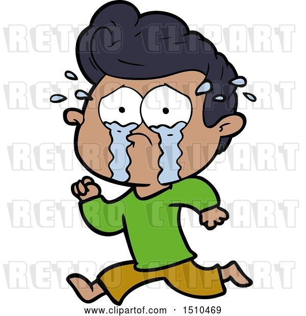Vector Clip Art of Retro Cartoon Crying Guy Running