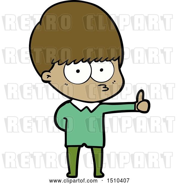 Vector Clip Art of Retro Cartoon Curious Boy Giving Thumbs up Sign