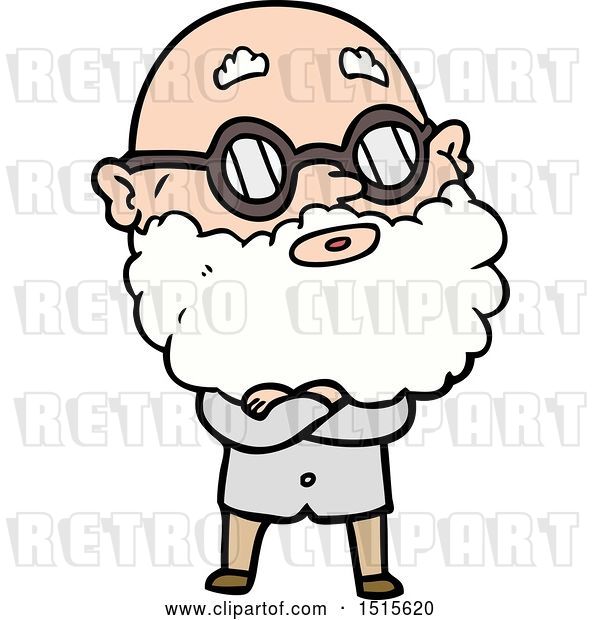 Vector Clip Art of Retro Cartoon Curious Guy with Beard and Glasses