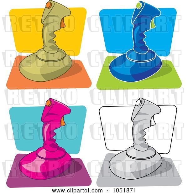 Vector Clip Art of Retro Cartoon Digital Collage of Video Game Joysticks