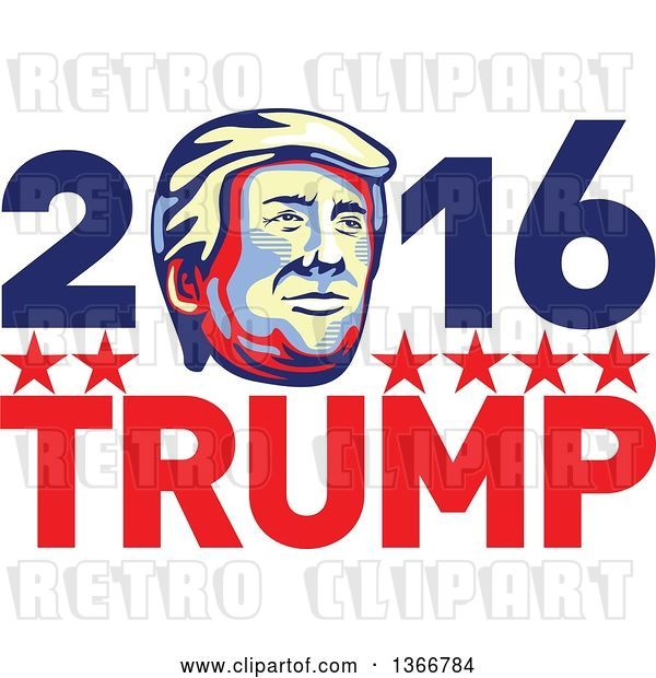 Vector Clip Art of Retro Cartoon Donald Trump Portrait in 2016 Trump Text
