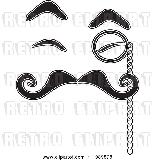 Vector Clip Art of Retro Cartoon Face with Eyebrow Eyes Mustache and Monocle