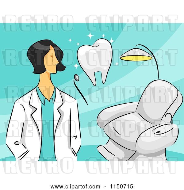 Vector Clip Art of Retro Cartoon Female Dentist with a Tooth and Chair