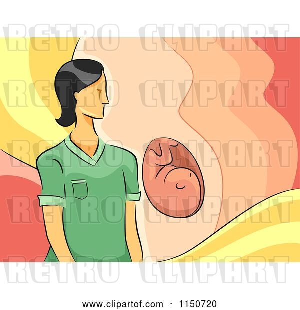 Vector Clip Art of Retro Cartoon Female Ultrasound Technician and Baby