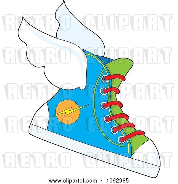 Vector Clip Art of Retro Cartoon Flying Sneaker with a Lightning Bolt Icon