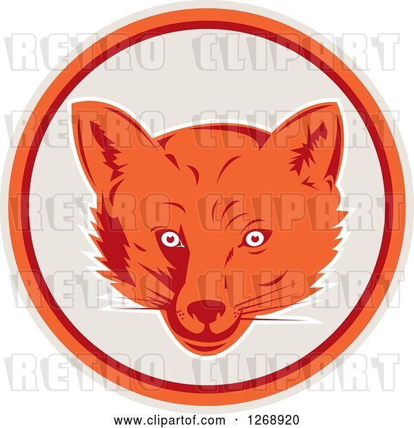 Vector Clip Art of Retro Cartoon Fox Face in a Gray Orange and Maroon Circle
