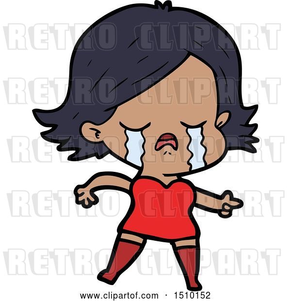 Vector Clip Art of Retro Cartoon Girl Crying and Pointing
