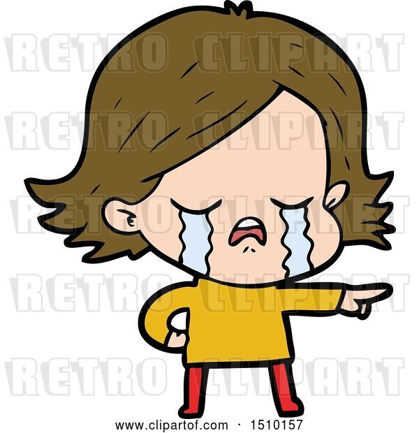Vector Clip Art of Retro Cartoon Girl Crying and Pointing