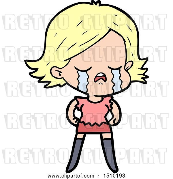 Vector Clip Art of Retro Cartoon Girl Crying