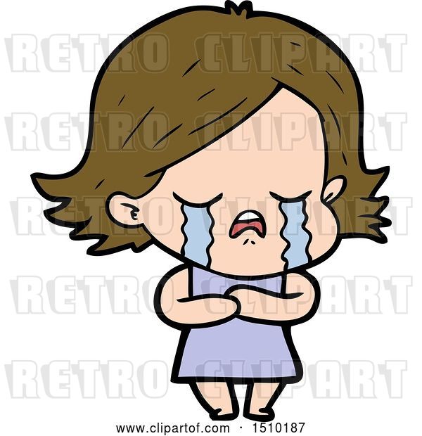 Vector Clip Art of Retro Cartoon Girl Crying
