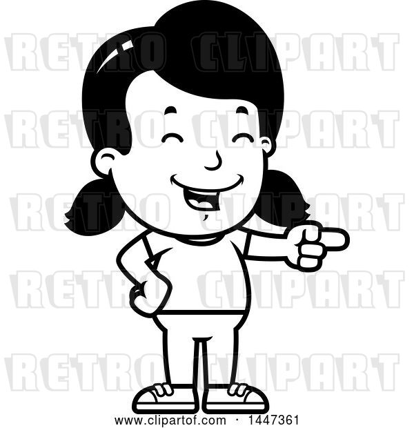 Vector Clip Art of Retro Cartoon Girl Laughing and Pointing
