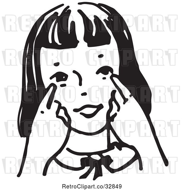 Vector Clip Art of Retro Cartoon Girl Pointing to Her Eyes