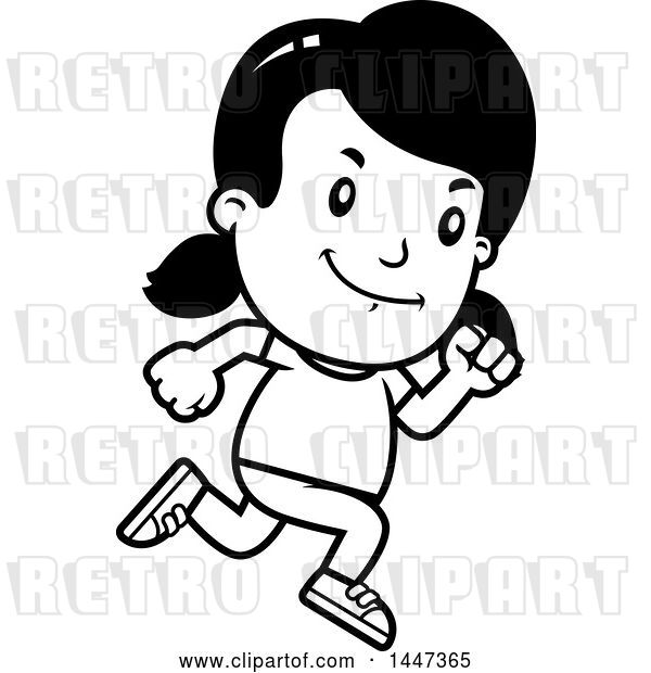 Vector Clip Art of Retro Cartoon Girl Running