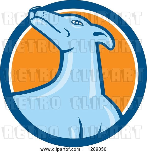 Vector Clip Art of Retro Cartoon Greyhound Dog in a Blue White and Orange Circle