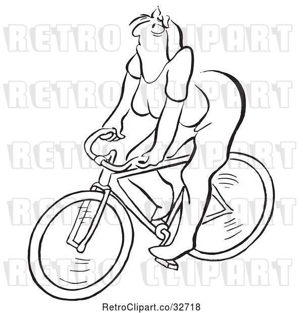 Vector Clip Art of Retro Cartoon Grumpy Lady Riding a Bike