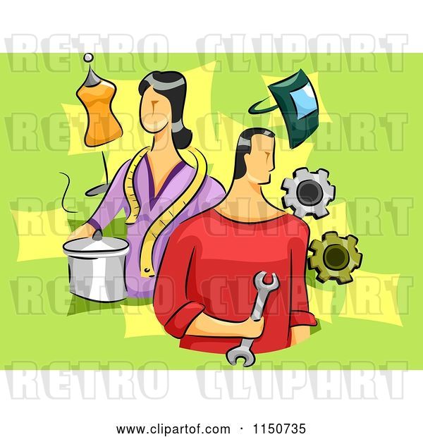 Vector Clip Art of Retro Cartoon Guy and Lady with Different Skills
