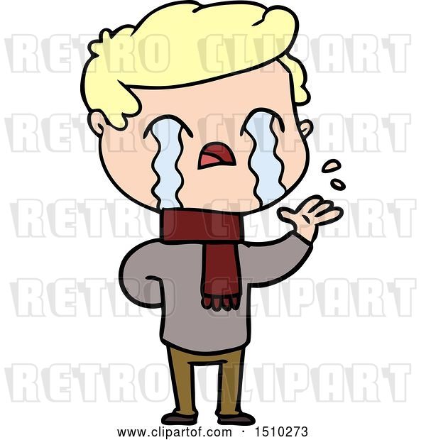 Vector Clip Art of Retro Cartoon Guy Crying Wearing Winter Scarf