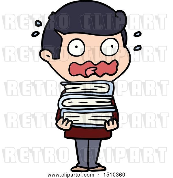 Vector Clip Art of Retro Cartoon Guy with Books Totally Stressed out