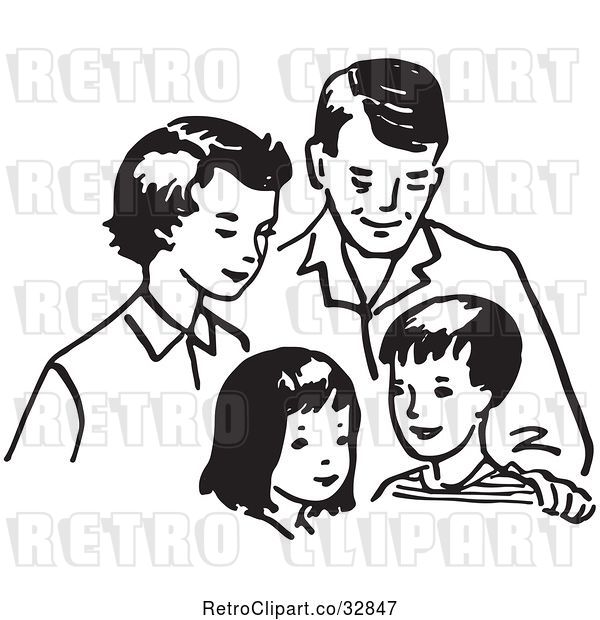 Vector Clip Art of Retro Cartoon Happy Family