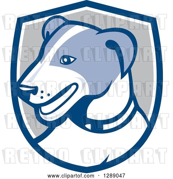 Vector Clip Art of Retro Cartoon Jack Russell Terrier Dog in a Blue White and Gray Shield