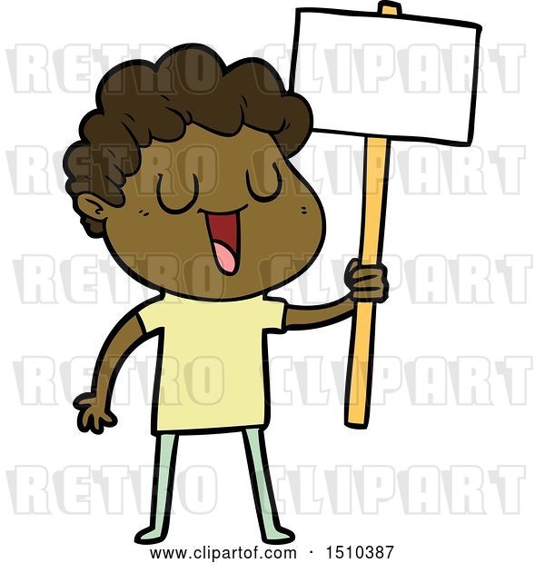 Vector Clip Art of Retro Cartoon Laughing Guy with Black Signpost