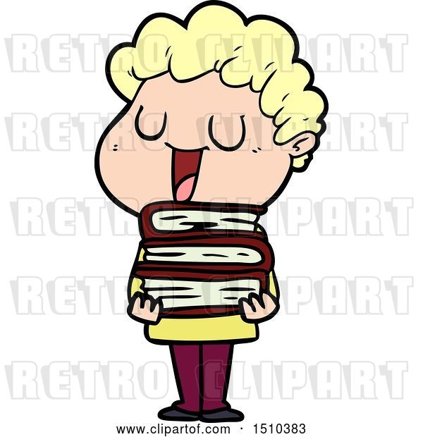Vector Clip Art of Retro Cartoon Laughing Guy with Books