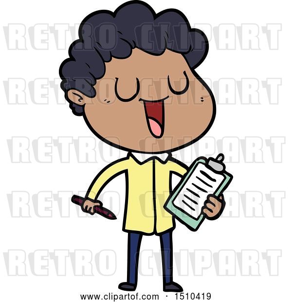 Vector Clip Art of Retro Cartoon Laughing Guy with Clipboard and Pen