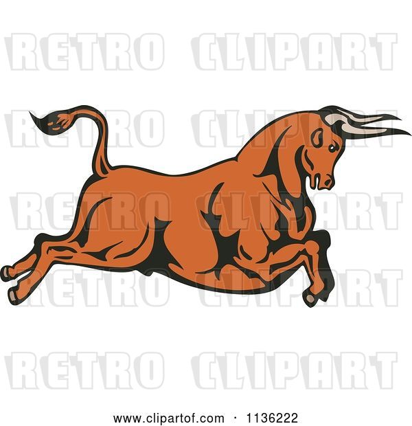Vector Clip Art of Retro Cartoon Leaping Bull