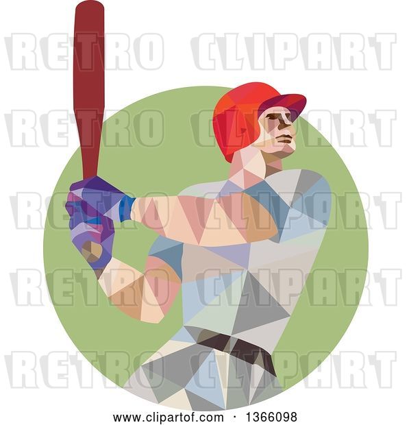 Vector Clip Art of Retro Cartoon Low Polygon Style Style Baseball Player Batting in a Green Circle