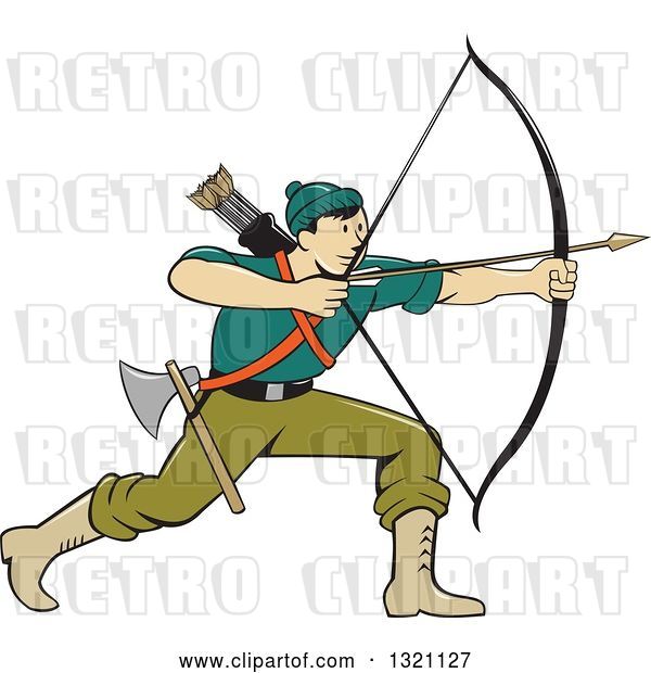 Vector Clip Art of Retro Cartoon Male Archer Aiming an Arrow
