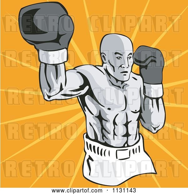 Vector Clip Art of Retro Cartoon Male Athlete Boxer Guy over Rays
